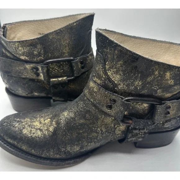 Freebird By Steven Phlow Ankle Boots-black & Gold Metallic W/Harness Women 10 - Picture 7 of 7